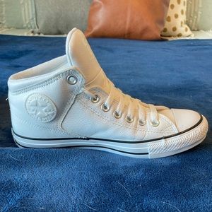 White Leather Converse High Tops